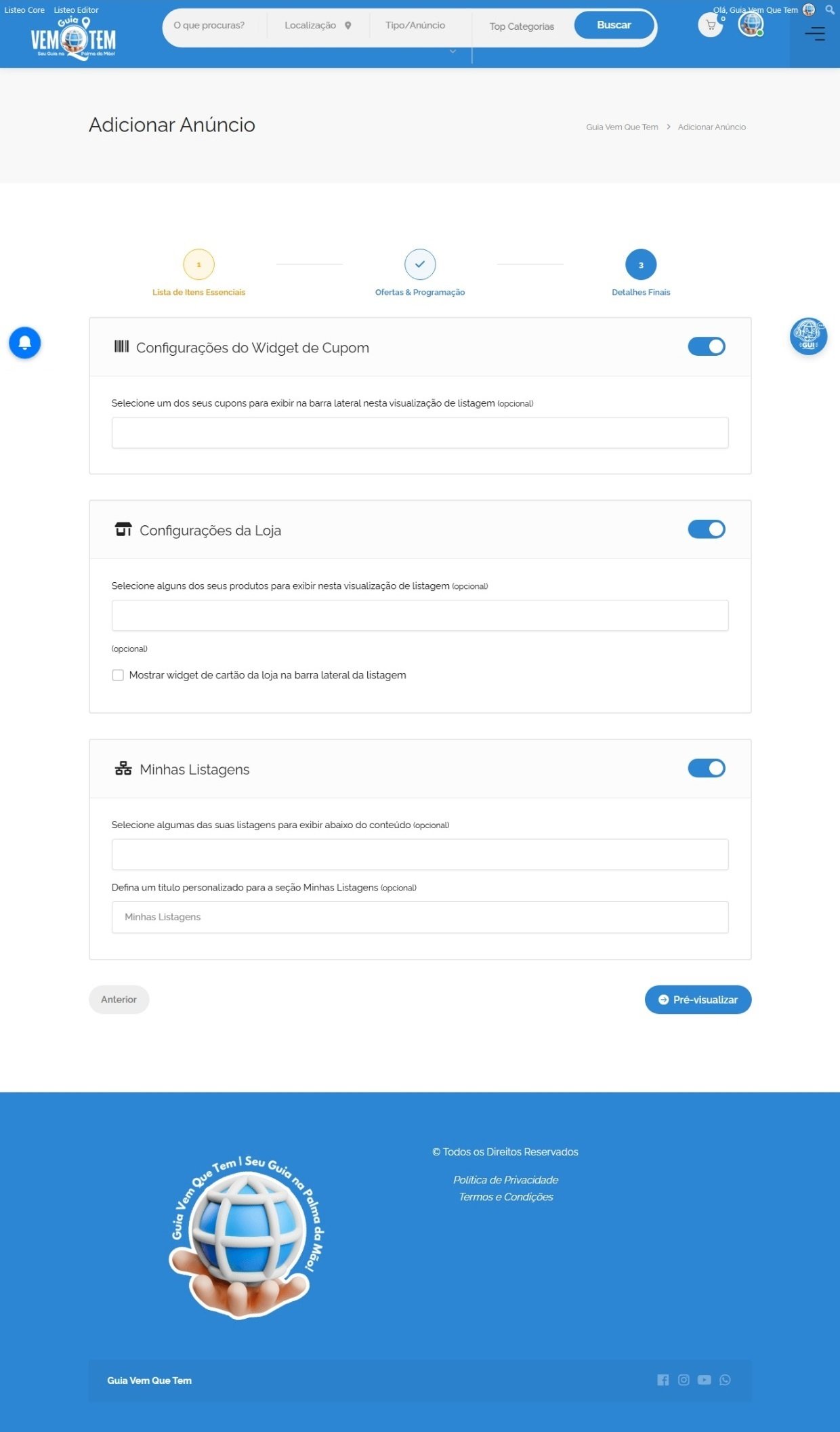Configurações finais antes de visualizar o anúncio