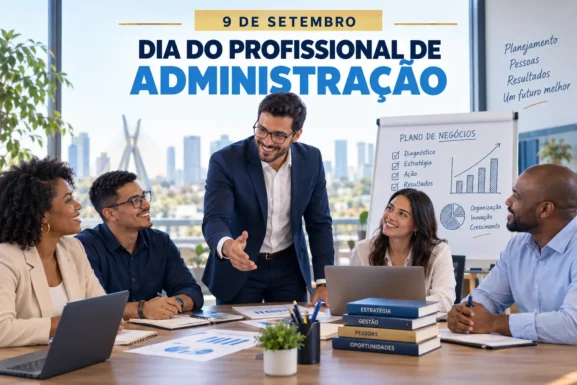Profissionais reunidos em planejamento no Dia do Profissional de Administração, 9 de setembro