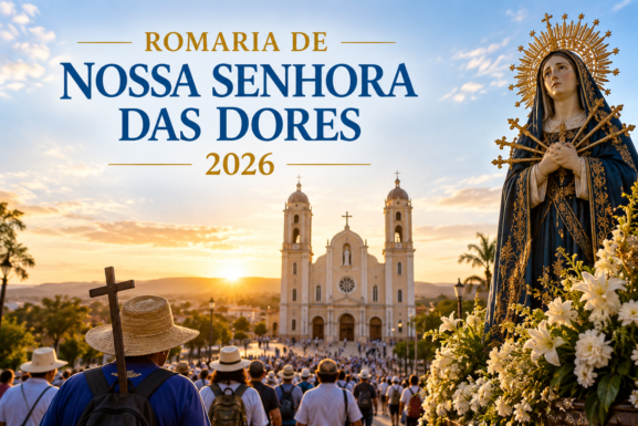 Arte editorial da Romaria de Nossa Senhora das Dores 2026 em Juazeiro do Norte